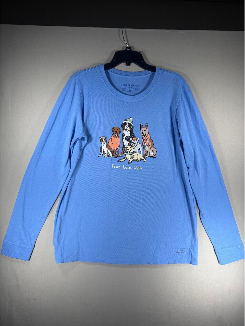 Life is Good Women's Crusher Long Sleeve T-Shirt Peace Love Dogs Graphic Large